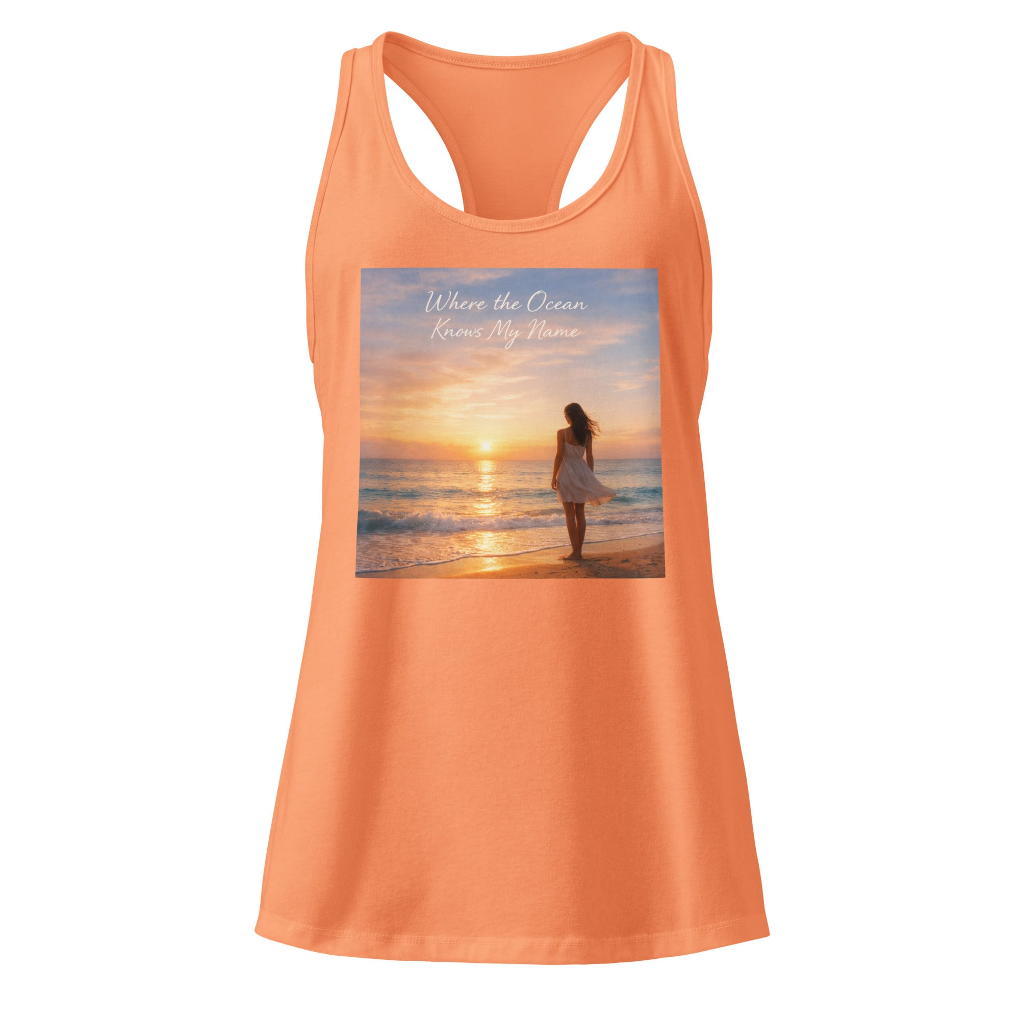 Where the Ocean Knows My Name Racerback Tank Top Light Orange Bazaare Mart Graphic Tank