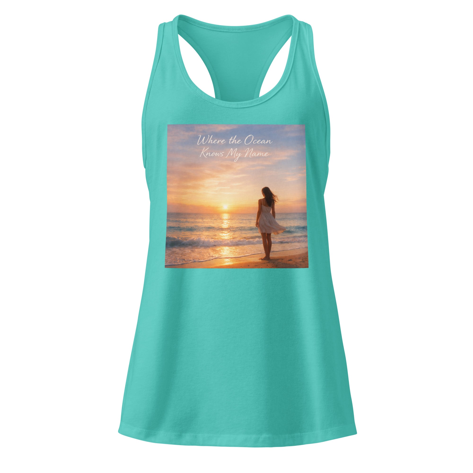 Where the Ocean Knows My Name Racerback Tank Top Tahiti Blue Bazaare Mart Graphic Tank