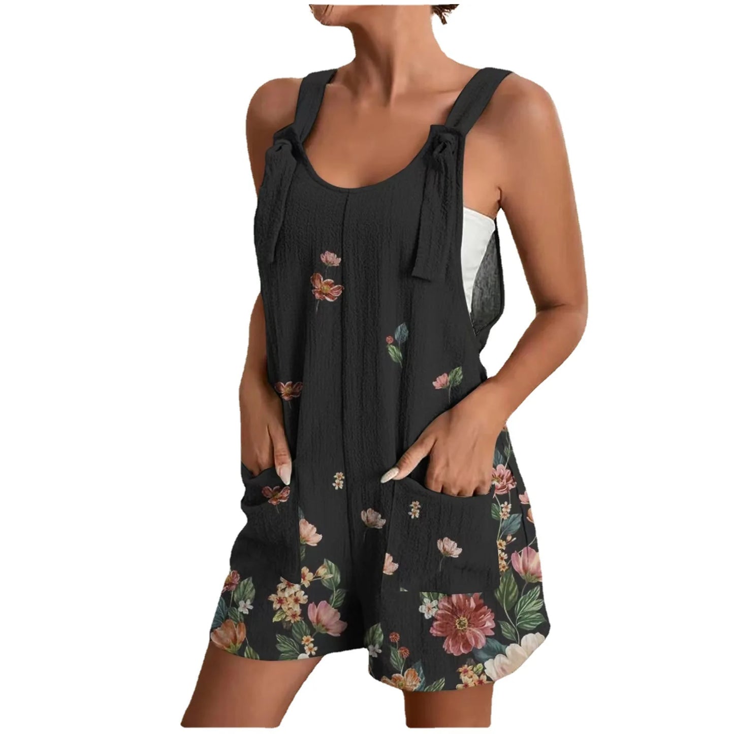 Women Charcoal Floral Overall Shorts