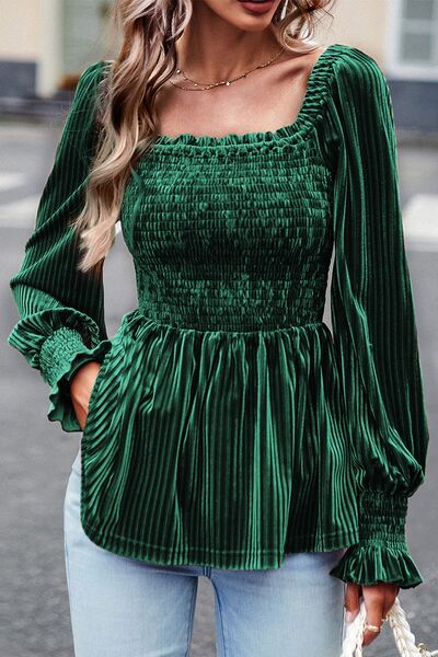 Long Sleeve Velvet Peasant Top