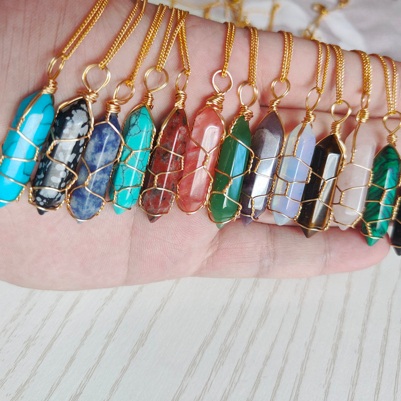 Hexagonal Bullet Natural Stone Necklace - Bazaare Mart