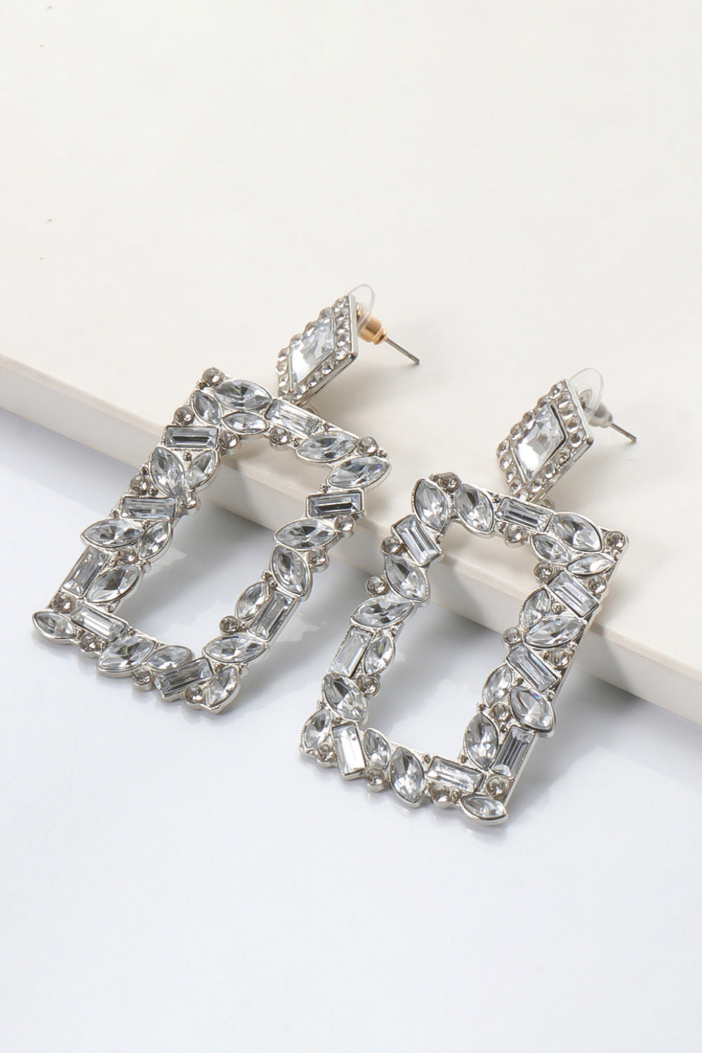Groovie Retro Rectangle Glass Stone Dangle Earrings - Bazaare Mart
