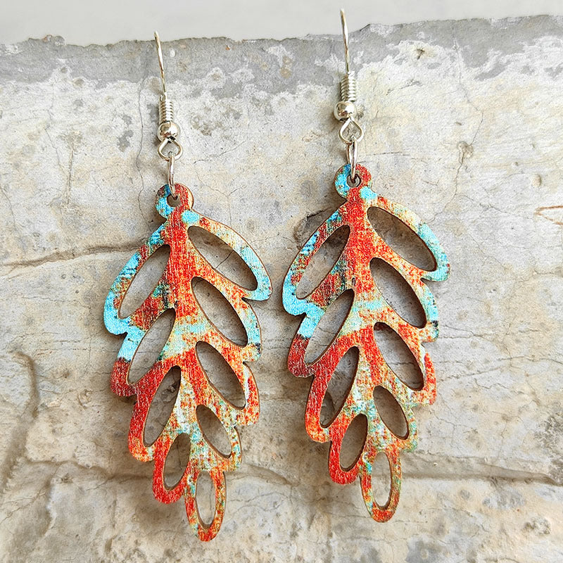 Leaf Shape Wooden Dangle Earrings - Bazaare Mart