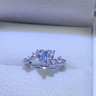 1 Carat Heart Shaped Moissanite 925 Sterling Silver Ring