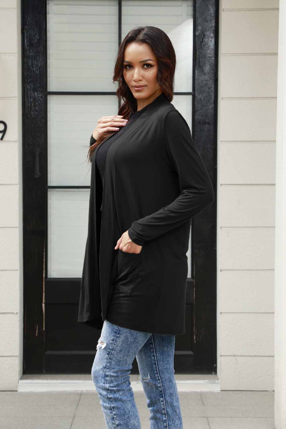 Plus Size Open Front Cardigan with Pockets