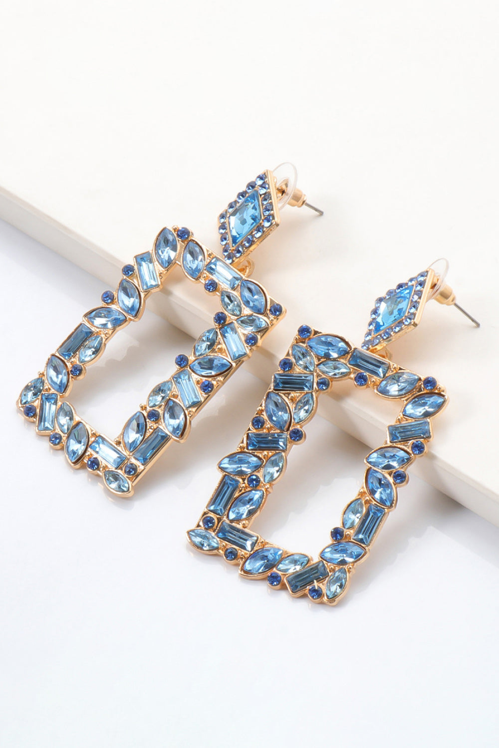 Groovie Retro Rectangle Glass Stone Dangle Earrings - Bazaare Mart