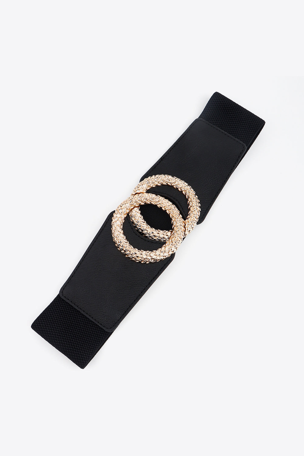 Black & Gold Circle Buckle Wide Elastic Belt