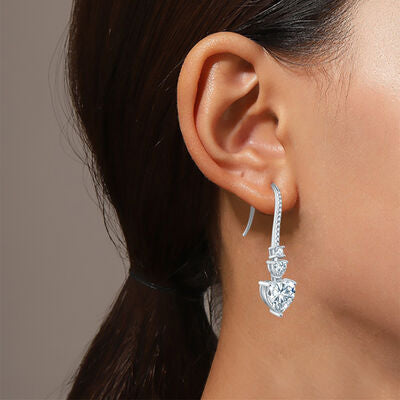 Silver Moissanite Heart Drop Earrings