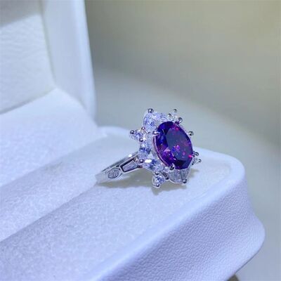 Purple Oval 2Ct. Moissanite 925 Sterling Silver Ring