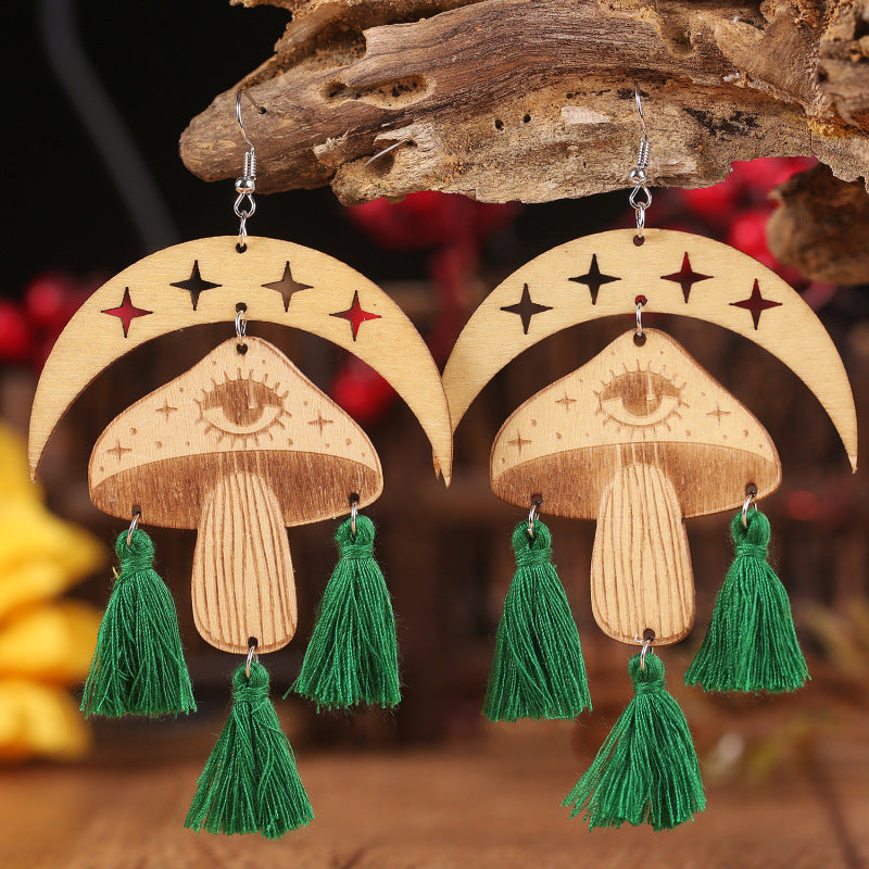 Moon & Mushroom Tassel Earrings