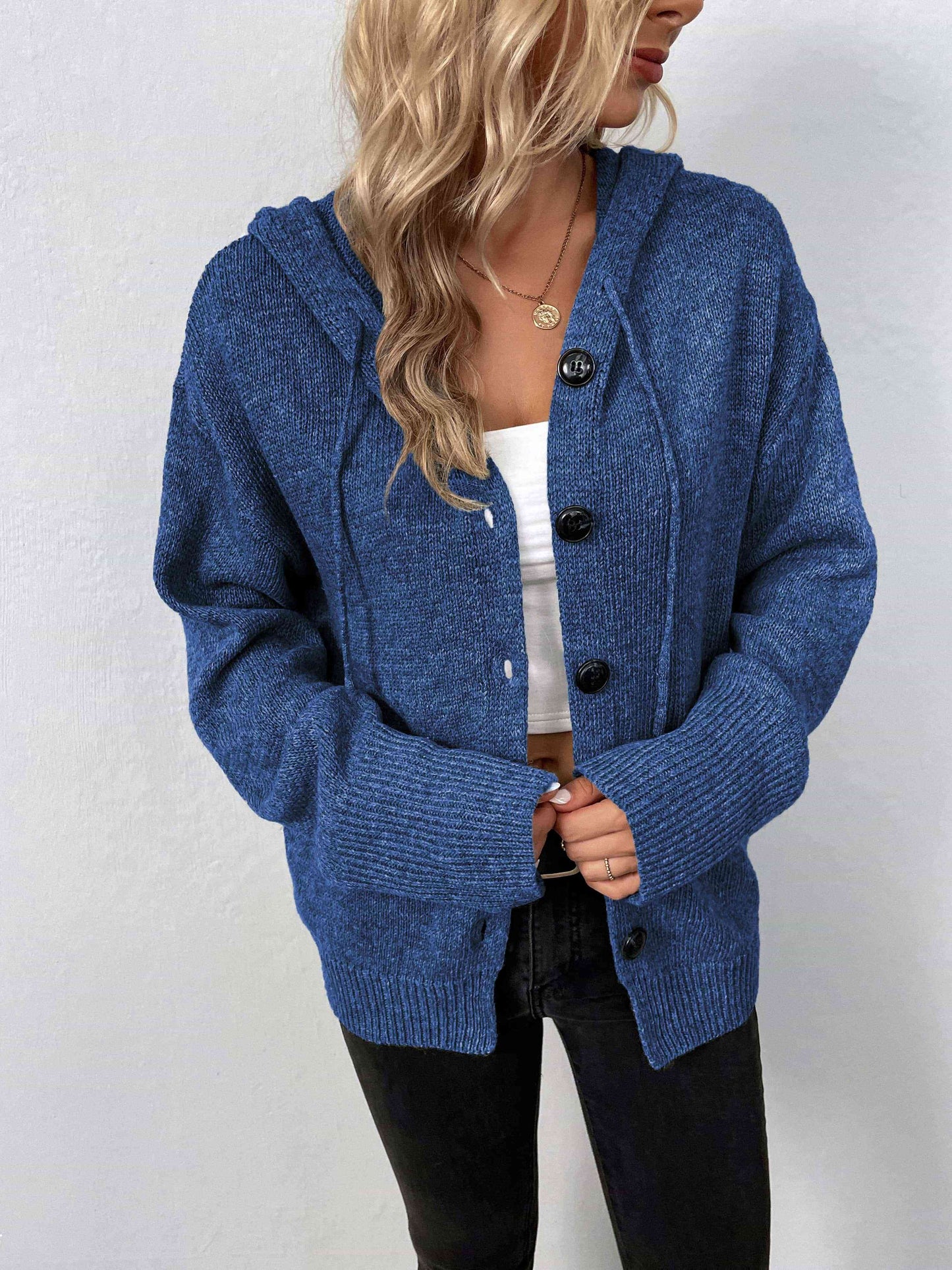 Button-Down Hooded Sweater