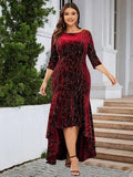 Formal Plus Size Velvet Ruffle Hem Sparkly High-Low Dress Wine Trendsi Formal Dress