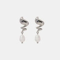 Twisted Stainless Steel Pearl Drop Earrings Silver One Size Trendsi Dangle Earrings