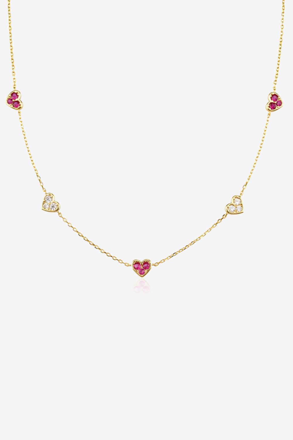 Dainty Red and White Zircon Heart Necklace