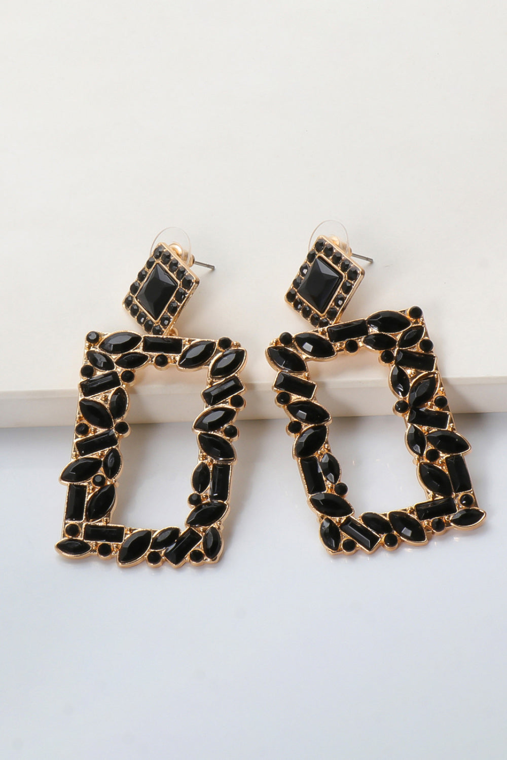 Groovie Retro Rectangle Glass Stone Dangle Earrings - Bazaare Mart