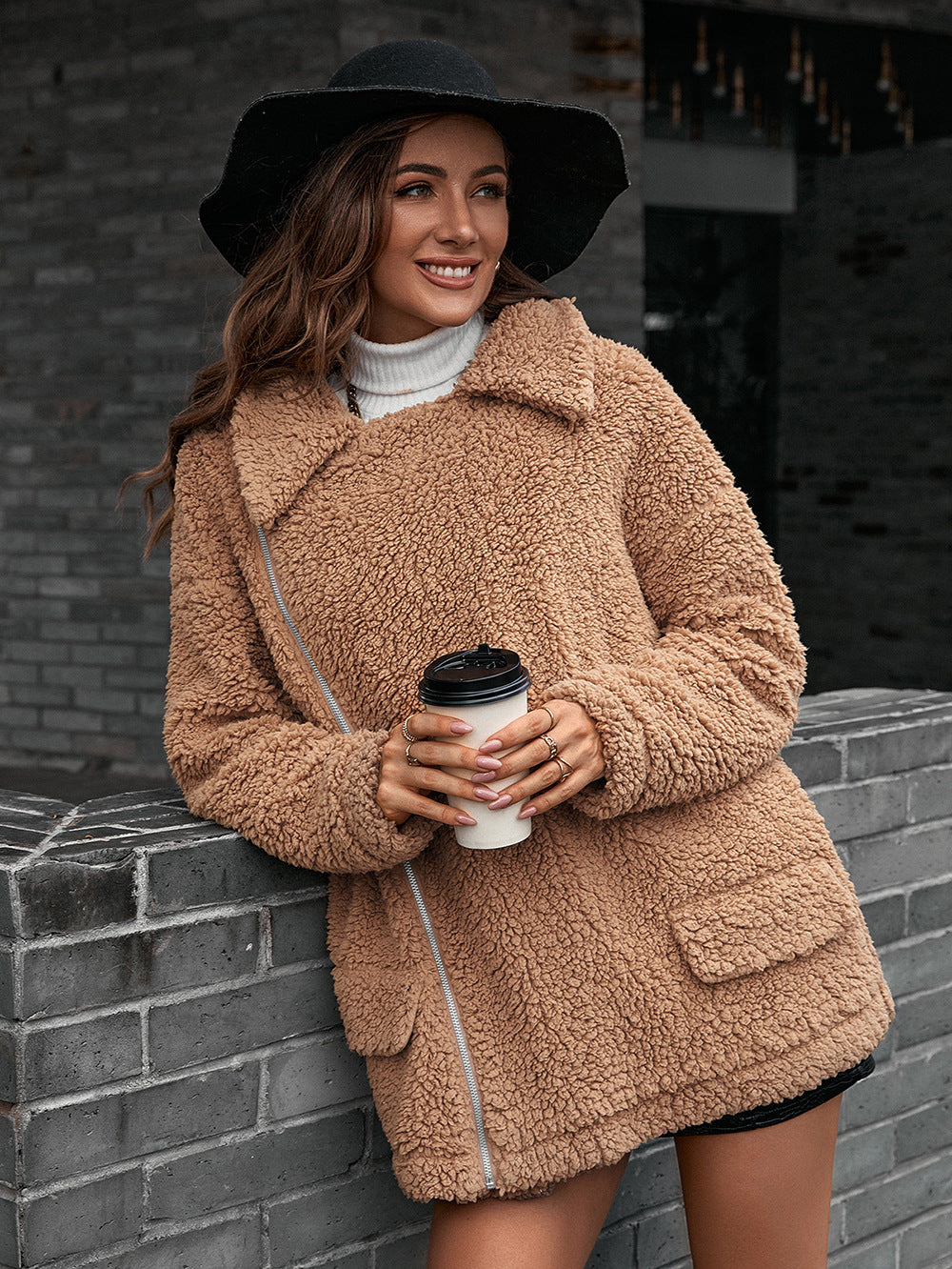 Fleece Zip-Up Collared Jacket - Bazaare Mart