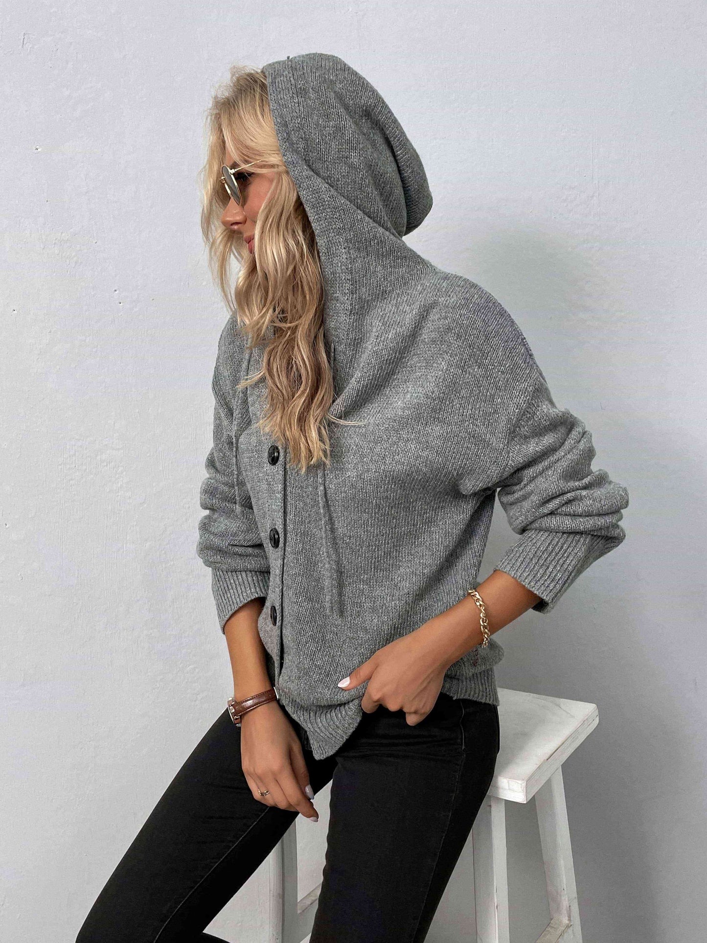 Button-Down Hooded Sweater