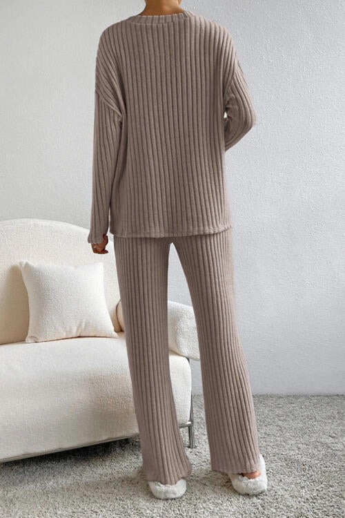 Ladies Ribbed V-Neck Loungewear Set