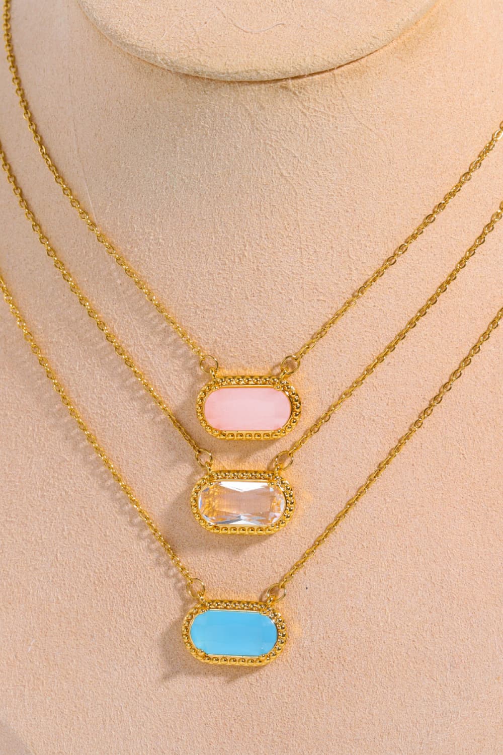 Oval Stone 14K Gold Plated Pendant Necklace - Bazaare Mart