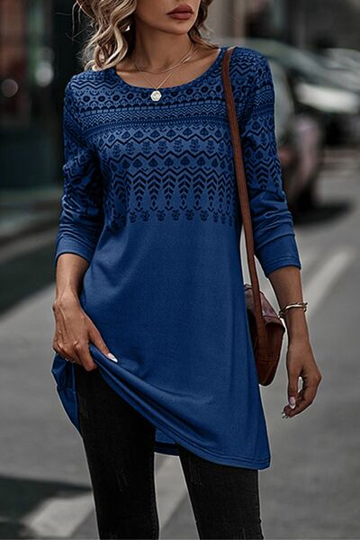 Blue Boho Scoop Neck t-Shirt Dress