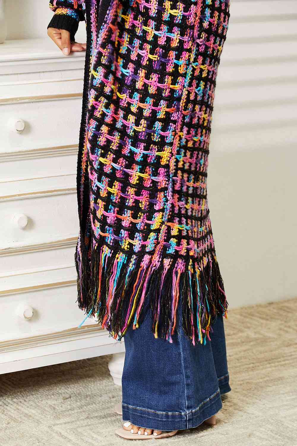 Colorful Fringe Hem Long Cardigan