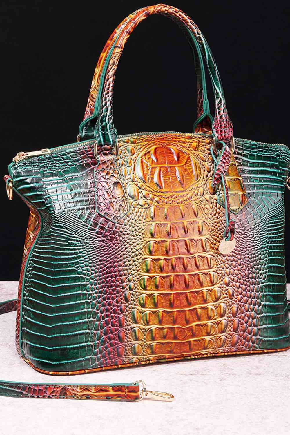 Green and Orange PU Leather Alligator Satchel Purse
