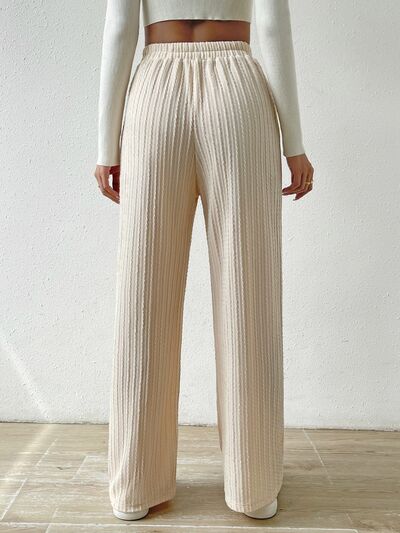 Beige Drawstring Wide Leg Pants