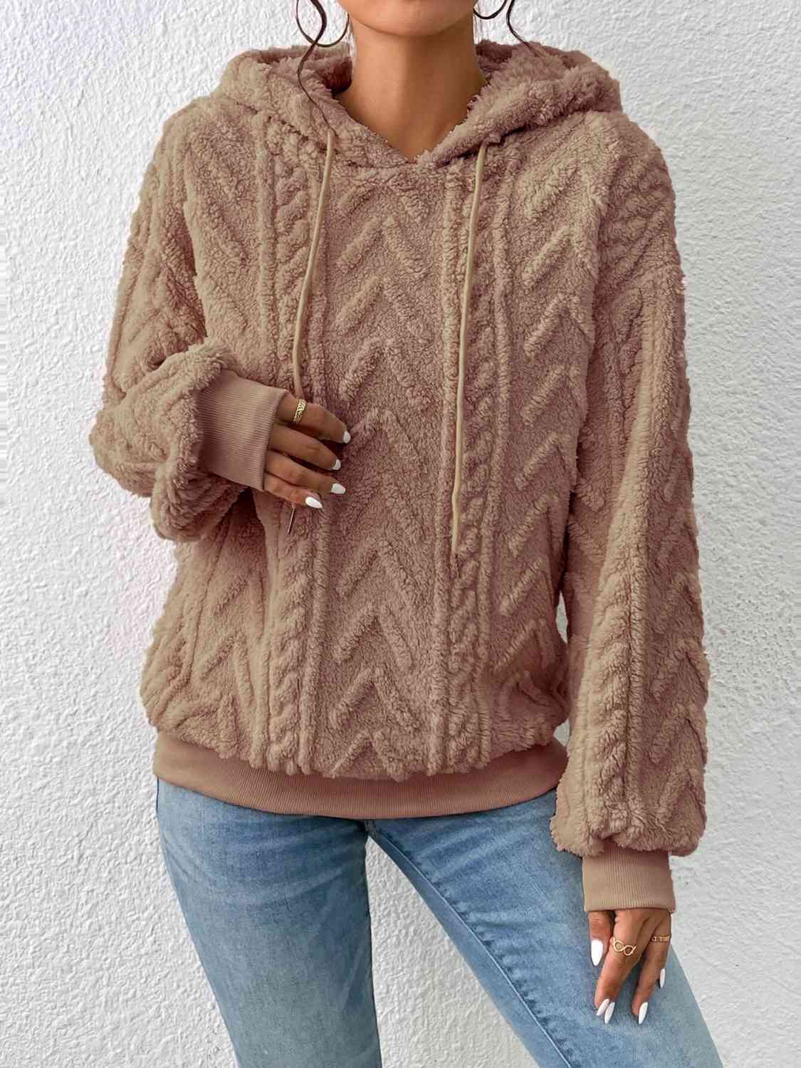 Camel Pullover Hooded Sculpted Sweater