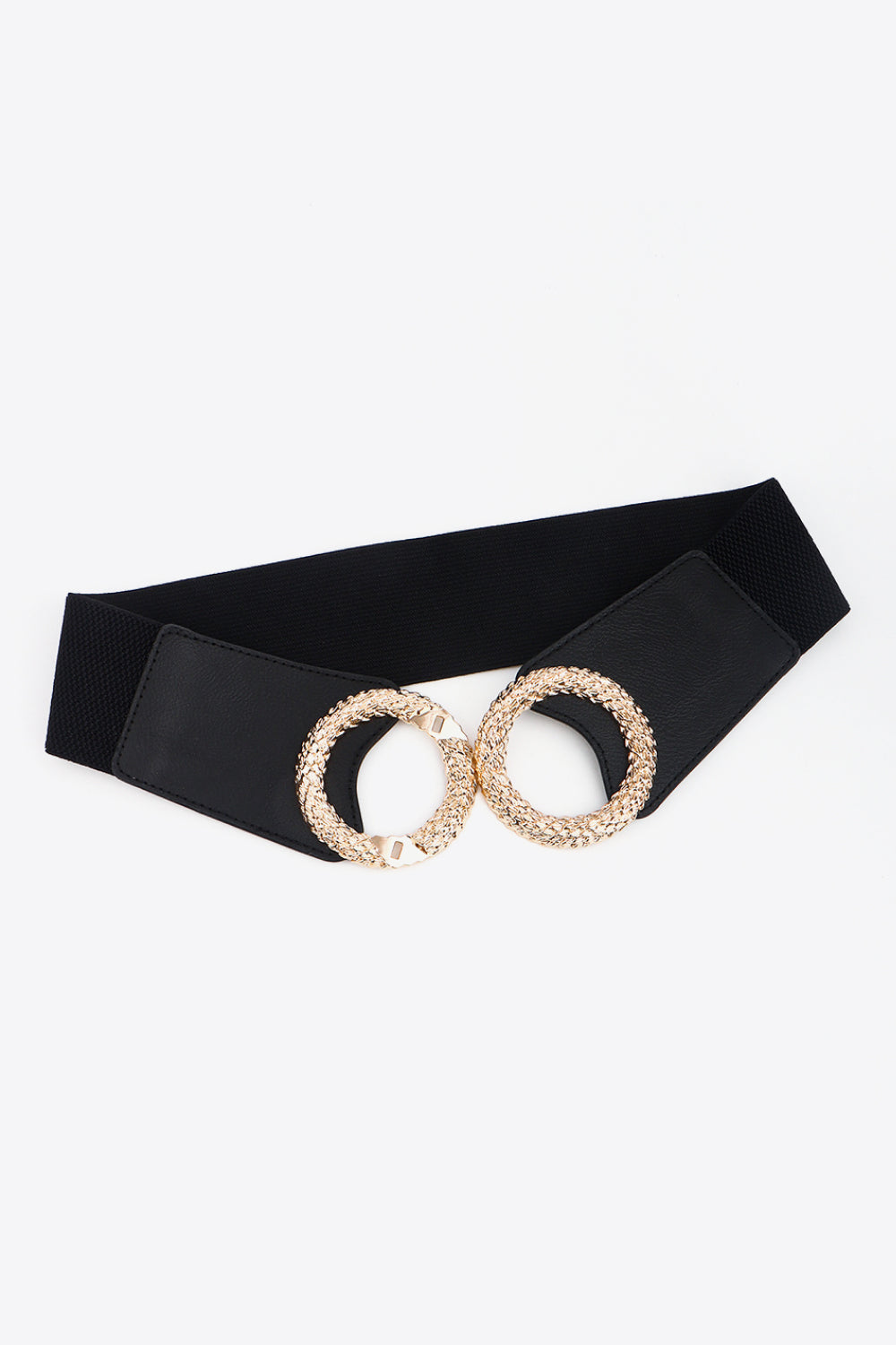 Black & Gold Circle Buckle Wide Elastic Belt