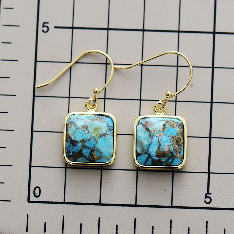 Square Turquoise Drop Earrings - Bazaare Mart