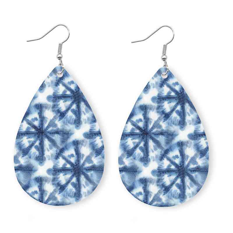 Navy Printed Lg. Teardrop Earrings