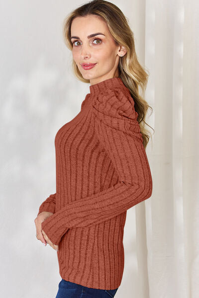 Ribbed Mock Neck Puff Long Sleeve Top