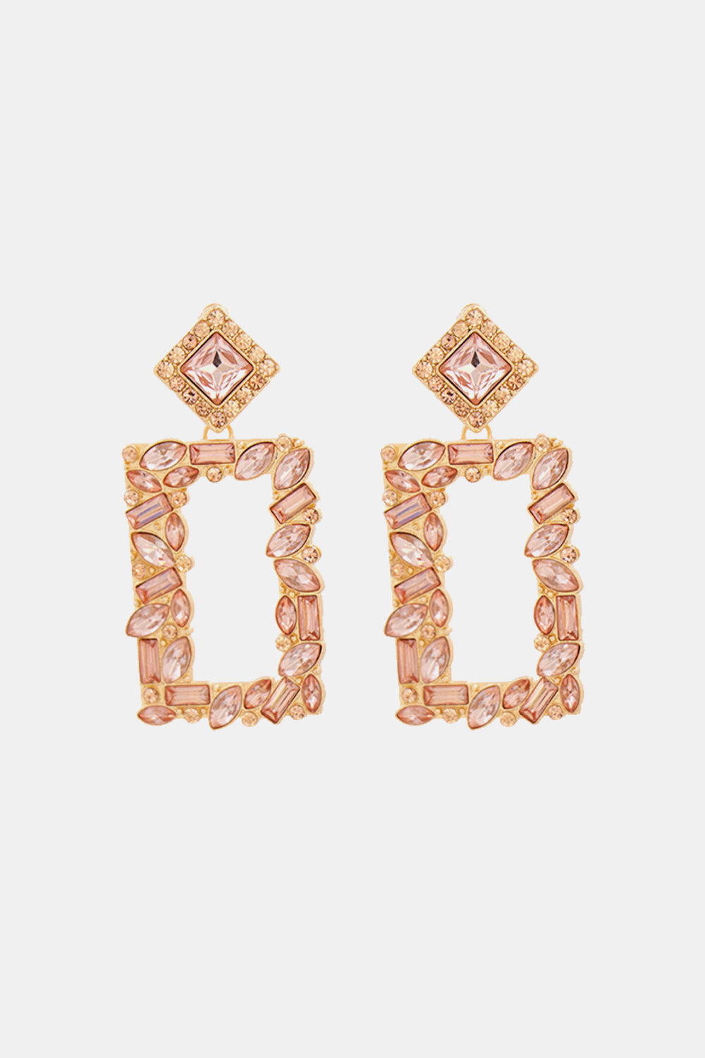 Groovie Retro Rectangle Glass Stone Dangle Earrings - Bazaare Mart