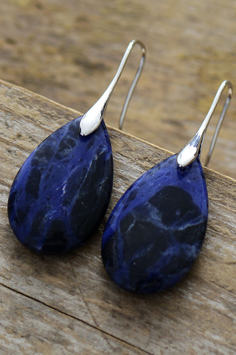 Natural Lapis Color Stone Teardrop Earrings