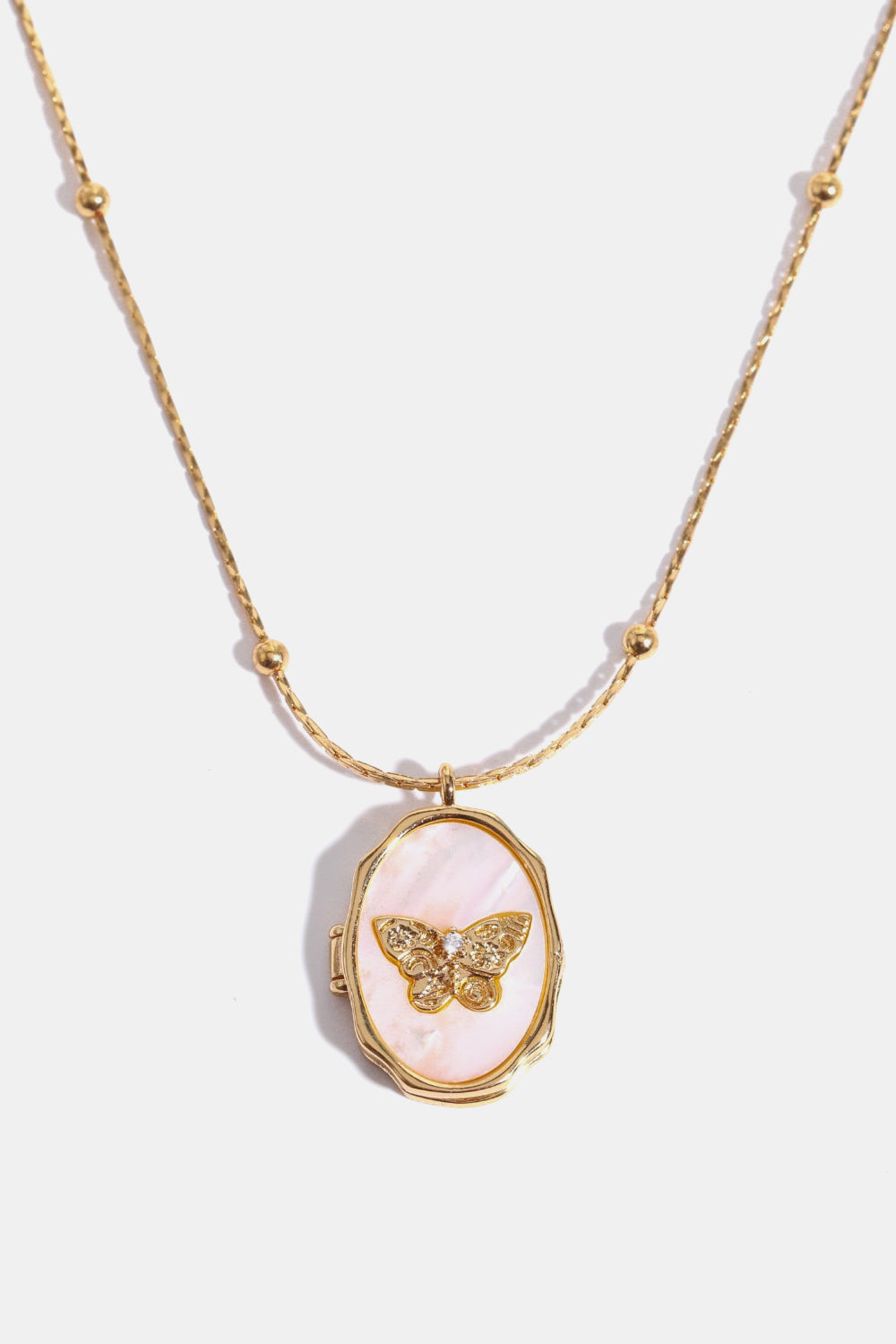 Gold Plated Shell Inlayed Butterfly Locket Necklace