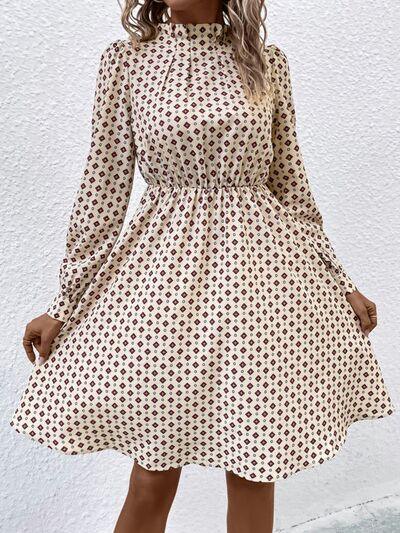 Office Chic Retro Print Long Sleeve Dress Trendsi Dress
