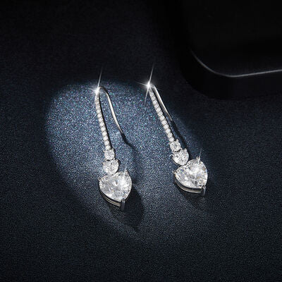 Silver Moissanite Heart Drop Earrings