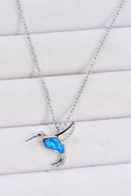 Silver Blue Opal Hummingbird Necklace