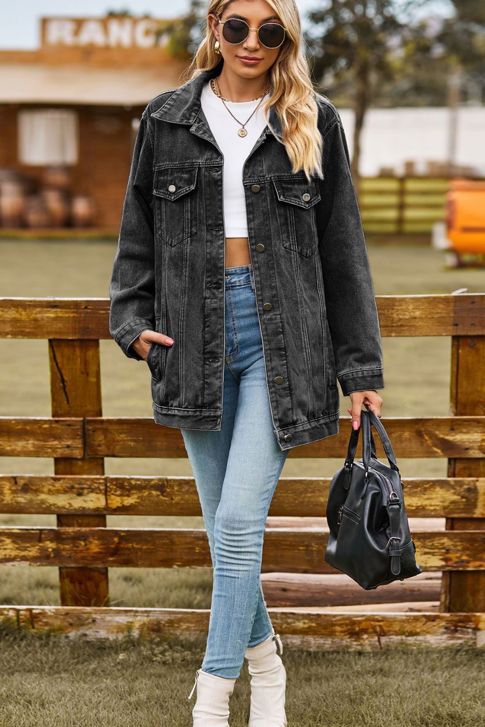 Denim Jacket with Pockets - Bazaare Mart