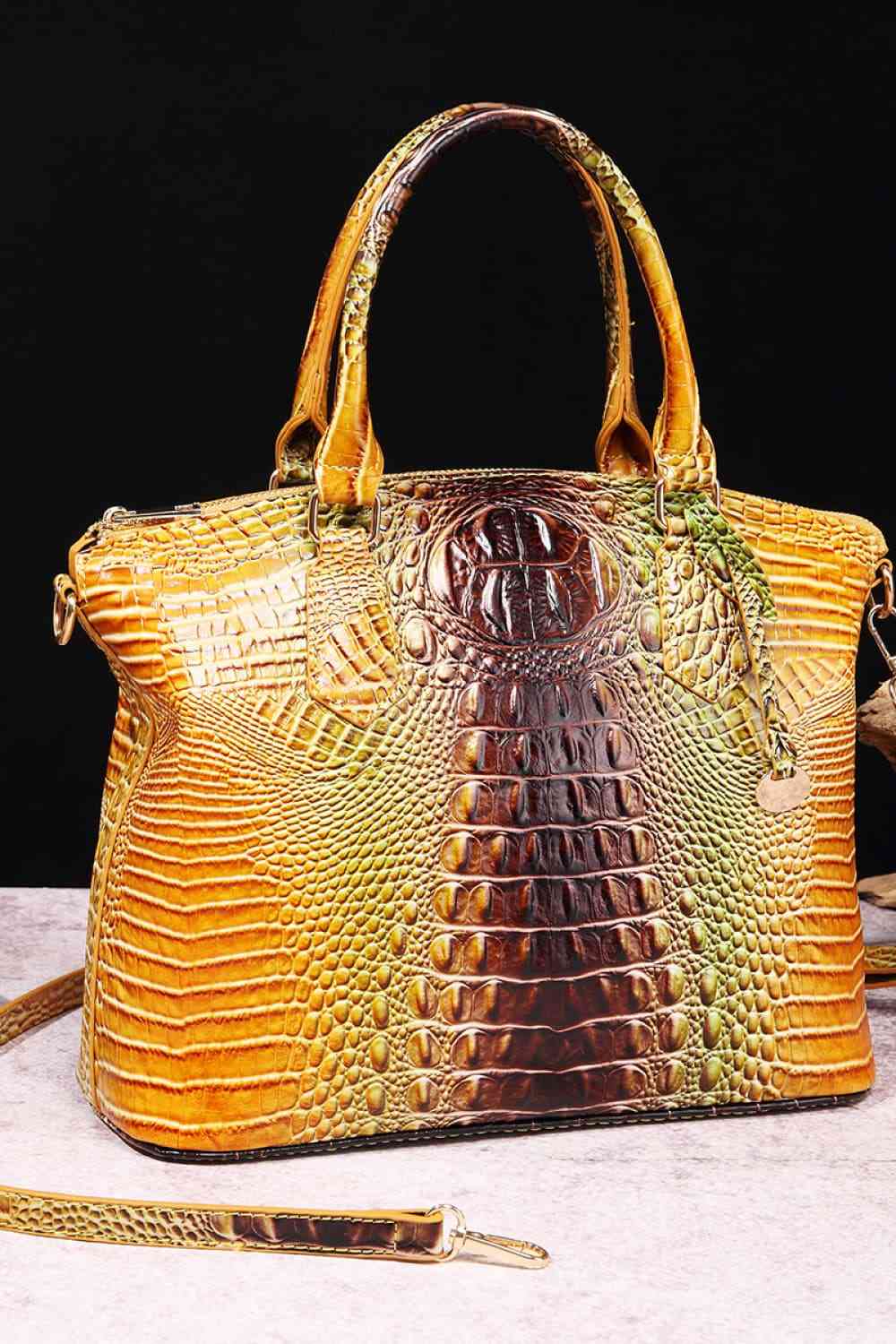 Yellow and Brown Alligator Satchel Purse