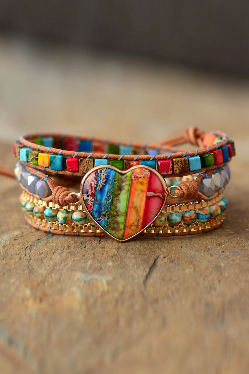 Imperial Jasper & Crystal Layered Bracelet - Bazaare Mart