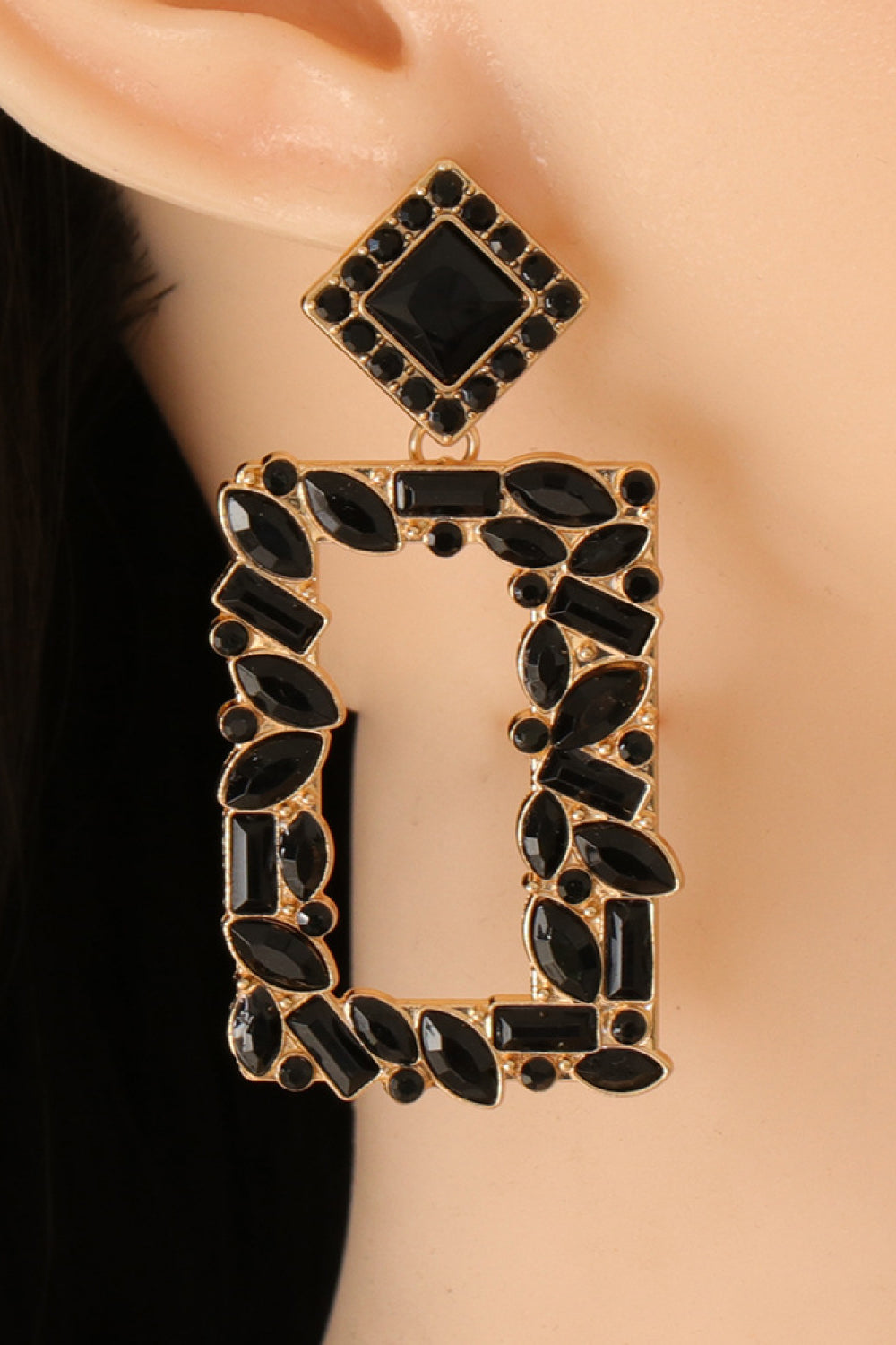 Groovie Retro Rectangle Glass Stone Dangle Earrings - Bazaare Mart