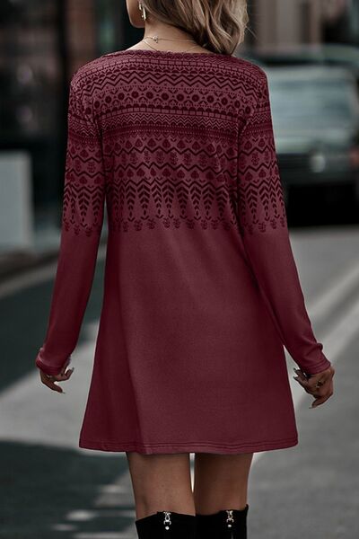 Office Boho Scoop Neck Long Sleeve t-Shirt Dress