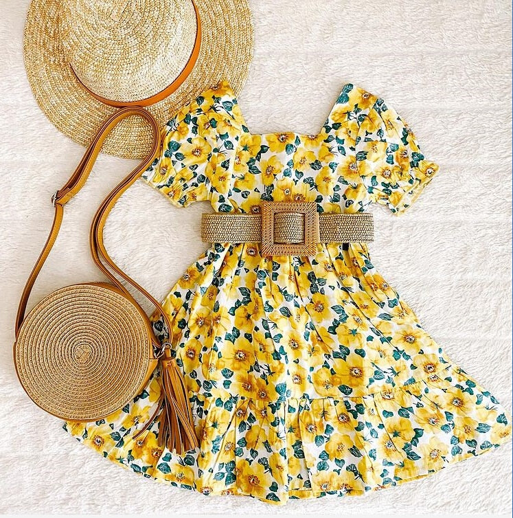 Toddler Girls Yellow Floral Peasant Dress