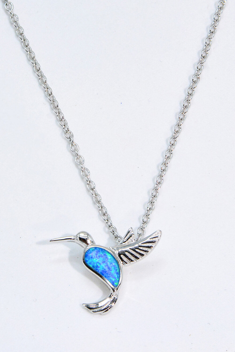 Silver Blue Opal Hummingbird Necklace