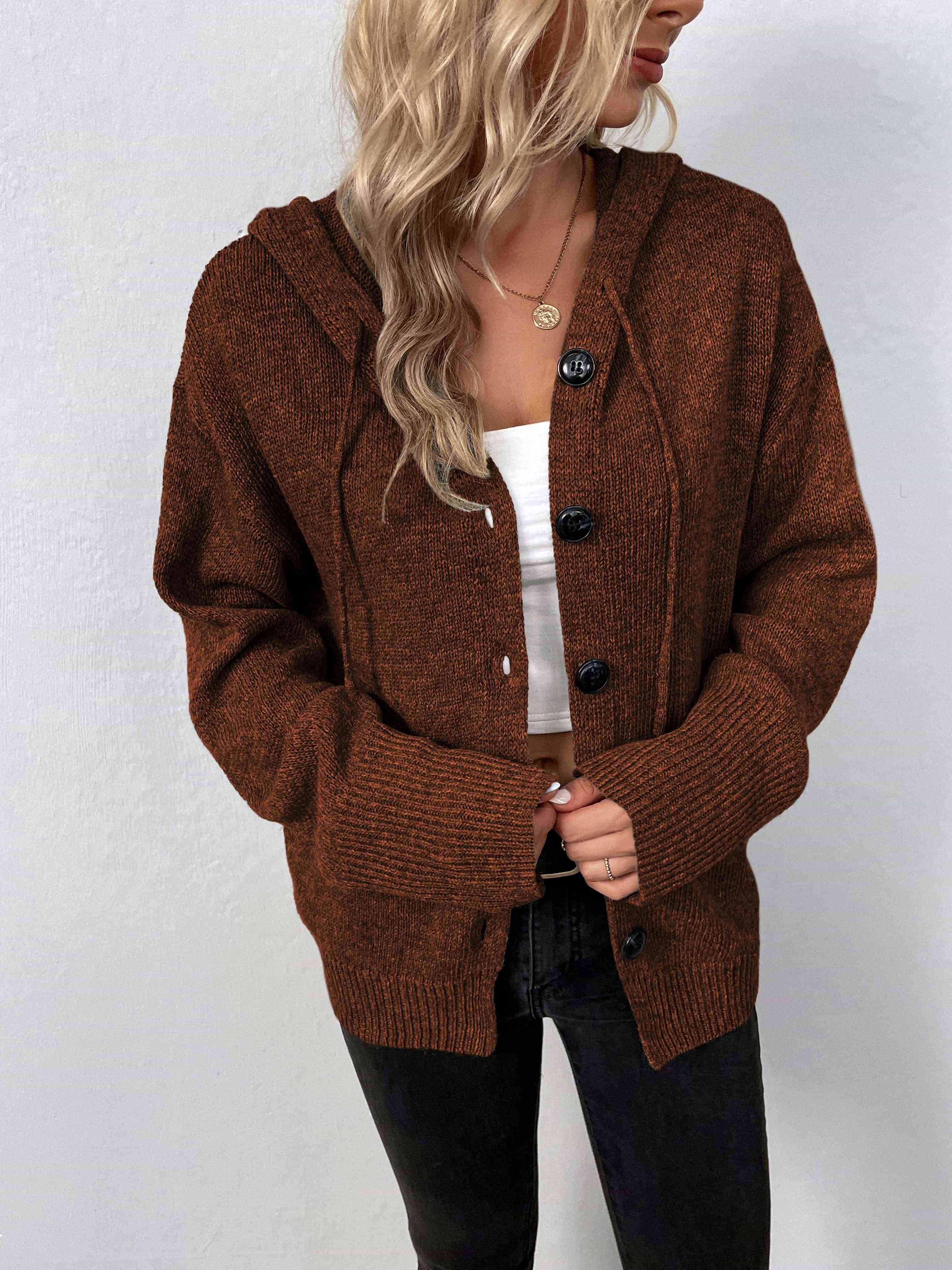 Button-Down Hooded Sweater