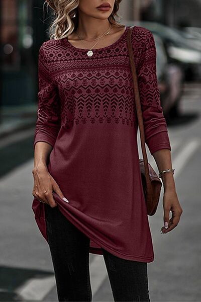 Wine Boho Scoop Neck t-Shirt Dress