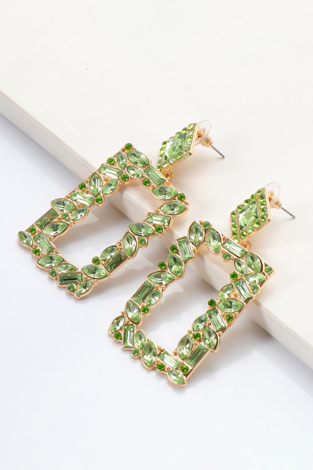 Groovie Retro Rectangle Glass Stone Dangle Earrings - Bazaare Mart