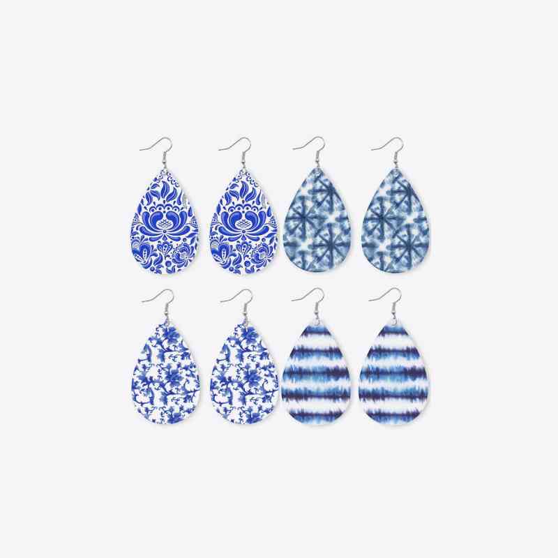 Navy Printed Lg. Teardrop Earrings