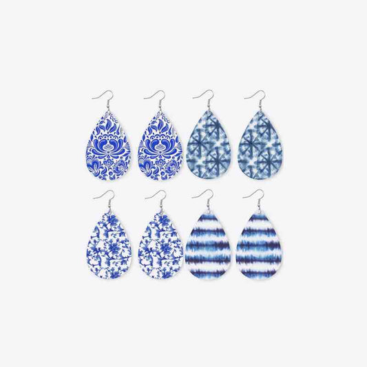 Navy Printed Lg. Teardrop Earrings